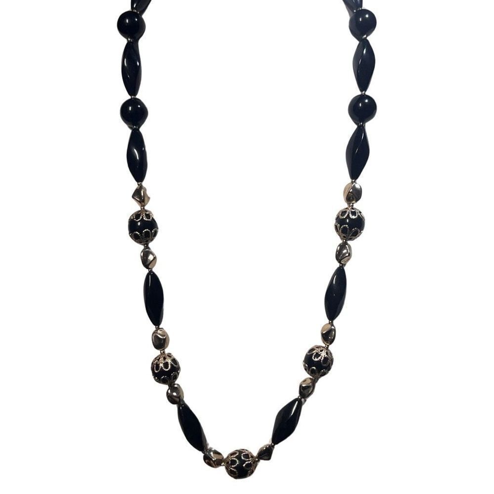 Vintage Avon Black and Gold Beads Art Deco Victorian Women Adjustable Necklace